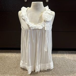 Twin Set by Simona Barbieri white dressy racerback tank top w/fabric flower